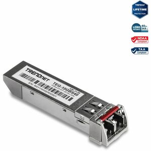 TRENDnet SFP to RJ45 10GBASE-ER SFP+ Single Mode LC Module; TEG-10GBS40; Up to 40 km (24.9 Miles); Hot Pluggable SFP+ Transceiver; 1550nm Wavelength; 3.3 V Power Supply; Lifetime Protection