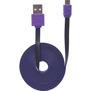 Manhattan Flat Hi-Speed USB 2.0 A Male to Micro-B Male - 6 ft - Black/Purple - Retail Blister