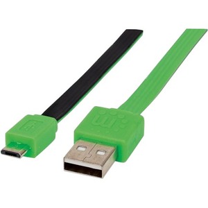 Manhattan Flat Hi-Speed USB 2.0 A Male to Micro-B Male - 6 ft - Black/Green - Retail Blister