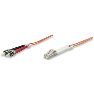 Intellinet Network Solutions Fiber Optic Patch Cable, LC/ST, OM2, 50/125, MultiMode, Duplex, Orange, 3 ft (1 m)