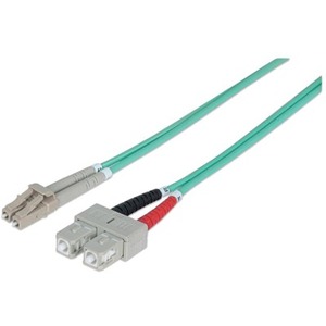 Intellinet Network Solutions Fiber Optic Patch Cable, LC/SC, OM3, 50/125, Multimode, Duplex, Aqua, 3 ft (1 m)