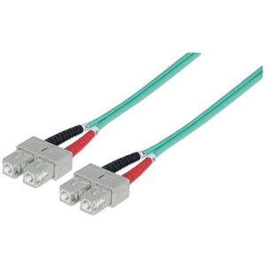 Intellinet Network Solutions Fiber Optic Patch Cable, SC/SC, OM3, 50/125, Multimode, Duplex, Aqua, 3 ft (1 m)