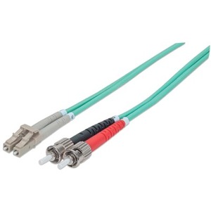 Intellinet Network Solutions Fiber Optic Patch Cable, ST/LC, OM3, 50/125, Multimode, Duplex, Aqua, 3 ft (1 m)