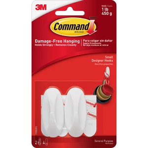 Hooks w/ Adhesive Strips, Small Designer, Hold 1lb, 2/PK, WE