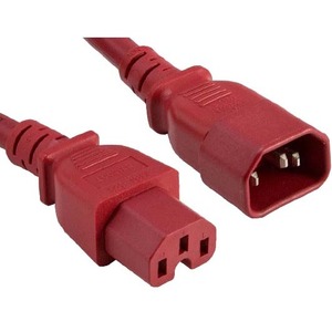 ENET C14 to C15 2ft Red Power Extension Cord 14 AWG 15A NEMA IEC-320 C14 to NEMA IEC-320 C15 Red 2'