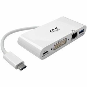 Tripp Lite USB-C Multiport Adapter, DVI, USB-A Port, Gbe and PD Charging, White