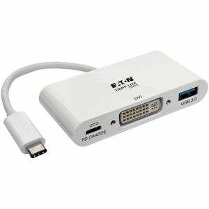 Tripp Lite USB C to DVI Multiport Video Adapter Converter w/ USB-A Hub & USB-C PD Charging Port, Thunderbolt 3 Compatible, USB Type C to DVI, USB Type-C