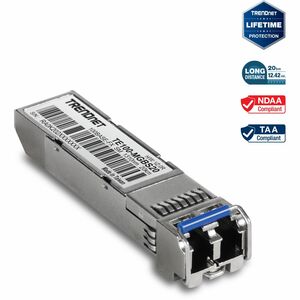 TRENDnet SFP to RJ45 100Base-FX Single-Mode LC Module; TE100-MGBS20; Up to 20 km (12.4 Miles); Standard SFP Compatible; Up to 155Mbps Speeds; Duplex-LC Fiber Compatible; 1310nm; Lifetime Protection