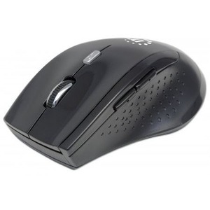 Manhattan Curve Wireless Mouse, Black, Adjustable DPI (800, 1200 or 1600dpi), 2.4Ghz (up to 10m), USB, Optical, Five Button with Scroll Wheel, USB micro receiver, 2x AAA batteries (included), Full size, Low friction base, Three Year Warranty, Blister