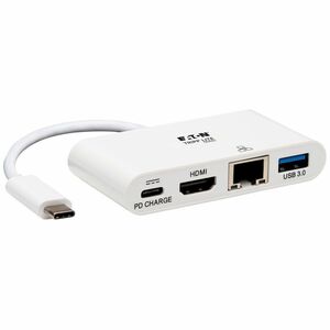 Tripp Lite USB-C Multiport Adapter - 4K HDMI, USB-A Port, GbE, 60W PD Charging, HDCP, White