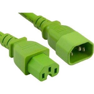 ENET C14 to C15 2ft Green Power Extension Cord 14 AWG 15A NEMA IEC-320 C14 to NEMA IEC-320 C15 Green 2'