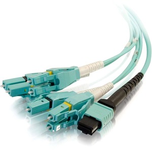C2G 1m MPO to 4 Duplex LC Fiber Breakout Cable OM4 Riser Rated (OFNR) - Aqua