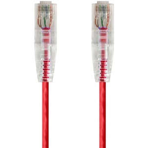 Monoprice SlimRun Cat6 28AWG UTP Ethernet Network Cable, 1ft Red