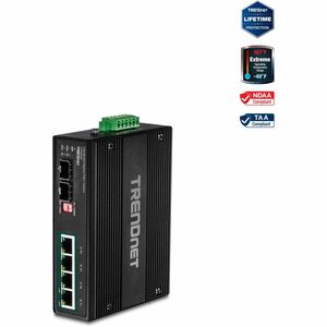 TRENDnet 6-Port Industrial Gigabit PoE+ DIN-Rail Switch; 12-56V; Alarm Relay; 2 Dedicated SFP Slots; IP30 Rated Housing; Lifetime Protection; TI-PG62B