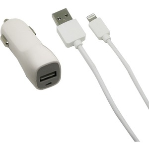 VisionTek 2 amp car charger with 3.2 foot lightning cable WHITE