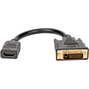 Rocstor HDMI to DVI-D Video Cable Adapter - 8in - HDMI Female to DVI Male - DVI/HDMI for Notebook, Ultrabook, Desktop Computer, Graphic Cards, Video Device - 8" - 1 Pack - 1 x HDMI Female Digital Audio/Video - 1 x DVI-D (Dual-Link 24+1) Male Digital Video - Gold Plated - Shielding - Black - HDMI FEMALE TO DVI-D MALE ADAPTER