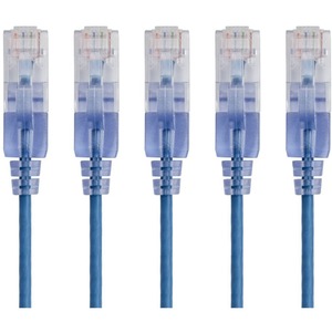 Monoprice 5-Pack, SlimRun Cat6A Ethernet Network Patch Cable, 1ft Blue