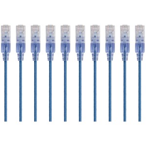 Monoprice 10-Pack, SlimRun Cat6A Ethernet Network Patch Cable, 1ft Blue