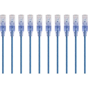 Monoprice 10-Pack, SlimRun Cat6A Ethernet Network Patch Cable, 14ft Blue