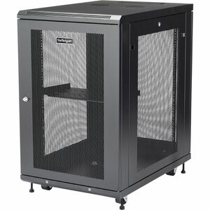 StarTech.com 18U 19" Server Rack Cabinet 4 Post Adjustable Depth 2-30" w/Casters/Cable Management/1U Shelf, Locking Doors and Side Panels