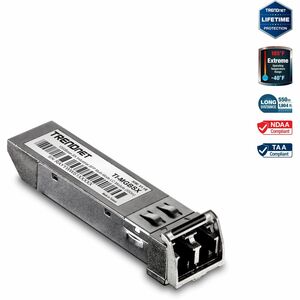 TRENDnet 1000Base- SX Industrial SFP to RJ45 Multi-Mode LC Module; TI-MGBSX; Up to 550m (1;804 Ft); IEE 802.3z; ANSI Fiber Channel; Data Rates up to 1.25Gbps; LC-Type Duplex; Lifetime Protection