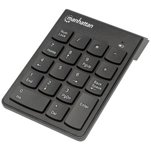 Manhattan Numeric Keypad, Wireless (2.4GHz), USB-A Micro Receiver, 18 Full Size Keys, Black, Membrane Key Switches, Auto Power Management, Range 10m, AAA Battery (included), Windows and Mac, Three Year Warranty, Blister