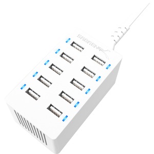 Sabrent 60 Watt (12 Amp) 10 Port Desktop Smart USB Rapid Charger | White