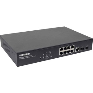 Intellinet Network Solutions 8-Port Gigabit PoE+ Web-Managed Switch with 2 SFP Ports, 140 Watt Power Budget, Desktop, Rackmount with Ears