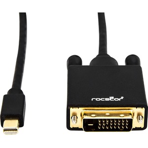 Rocstor Premium 6 ft Mini DisplayPort to DVI Cable - Mini Displayport to DVI Cable Supports 1920x1200 1080p Resolution- mDP to DVI cable for Notebook, Ultrabook, TV, Projector, Monitor, Video Device, MacBook, MacBook Pro - 6 ft (2m)- 1 Pack - Gold plated Connectors - 1 x Mini DisplayPort Male Digital Audio/Video - 1 x DVI-D Male Digital Video - Black ADAPTER MINI DP TO DVI - BLACK