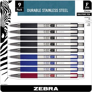 Zebra Pen, Durable Stainless Steel, 3 Series, Gel Retractable, Black Ink - 2 pen