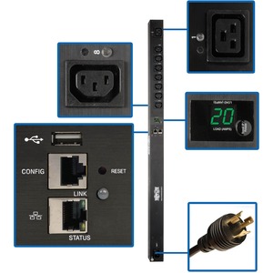 Tripp Lite PDU Switched 208/230V 20A 7 C13 1 C19 C20/L6-20P LX Interface 0U