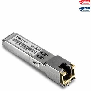 TRENDnet SFP to RJ45 1000BASE-T Copper SFP Module; TEG-MGBRJ; 100m (328 Ft.); RJ45 Connector; Hot Pluggable; Supports Data Rates Up to 1.25Gbps; IEEE 802.3ab Gigabit Ethernet; Lifetime Protection