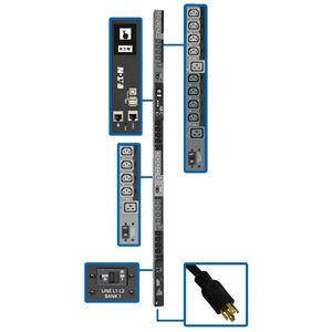 Tripp Lite by Eaton 10kW 200-240V 3PH Switched PDU - LX Interface, Gigabit, 30 Outlets, L21-30P Input, LCD, 3 m Cord, 0U 1.8 m Height, TAA