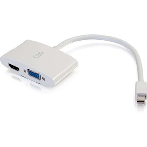 C2G 8in Mini DisplayPort to HDMI or VGA Adapter Converter - White