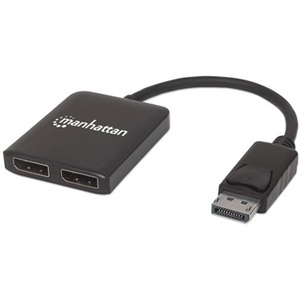 Manhattan DisplayPort 1.2 to 2-Port DisplayPort 1.2 Splitter Hub with MST, 4K@30Hz, USB-A Powered, Video Wall Function, Black, Three Year Warranty, Blister