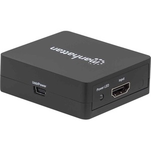 Manhattan HDMI Splitter 2-Port , 1080p, Black, Displays output from x1 HDMI source to x2 HD displays (same output to both displays), USB-A Powered (cable included, 0.7m), Three Year Warranty, Retail Box