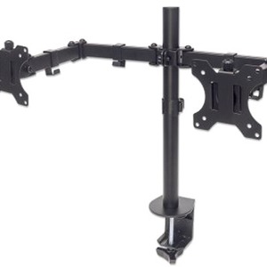 Manhattan TV & Monitor Mount, Desk, Full Motion, 2 Screens, Screen Sizes: 10-27" , Black, Clamp Assembly, Dual Screen, VESA 75x75 to 100x100mm, Max 8kg (each), Lifetime Warranty