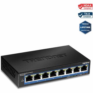 TRENDnet 8-Port Gigabit EdgeSmart Switch, 8 x Gigabit Ports, 16Gbps Switch Capacity, Ethernet Network Desktop Switch, Managed Gigabit Switch, Metal, Fanless, Lifetime Protection, Black, TEG-S80ES