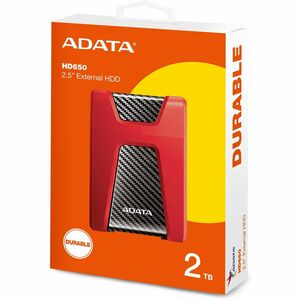 Adata DashDrive Durable HD650 AHD6502TU31CRD 2 TB Portable Hard Drive - External - Red