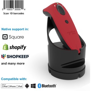 Socket Mobile SocketScan® S730, Laser Barcode Scanner, Red & Black Charging Dock