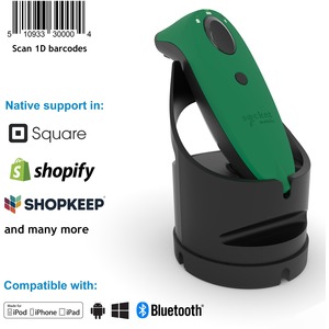 Socket Mobile SocketScan® S730, Laser Barcode Scanner, Green & Black Charging Dock