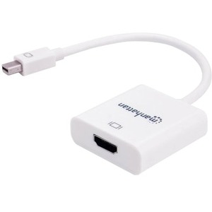 Manhattan Mini DisplayPort 1.2a to HDMI Adapter Cable, 4K@60Hz, Active, 18.5cm, Male to Female, White, Three Year Warranty, Polybag