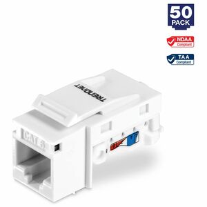 TRENDnet Cat6 Keystone Jack 50-Pack Bundle, TC-K50C6, Compatible with Cat5/Cat5e/Cat6 Cabling Cat6 RJ45 Keystone Jacks, Use with the TC-KP24 or TC-KP48 Blank Keystone Patch Panels (Sold Separately)