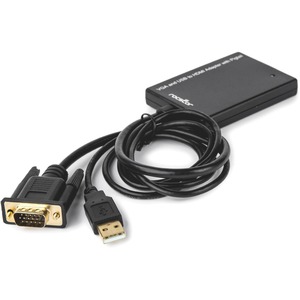 Rocstor Premium VGA to HDMI Adapter with USB Audio 3.5mm & Power - Portable VGA to HDMI Converter - 1080p - HDMI/USB/VGA for Video Device - 1 Pack - 1 x HD-15 Male VGA, 1 x Type A Male USB - 1 x HDMI Female Digital Video - 1 x Audio 3.5mm Male - Black - Converter W/ USB Power & PC Audio