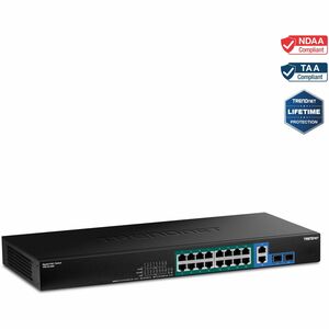 TRENDnet 18-Port Gigabit High Power Poe+ Switch; 16 X Gigabit Poe+ Ports; 2 X Shared Gigabit Ports; 36Gbps Switching Capacity; 440W PoE Power Budget; TPE-TG182F