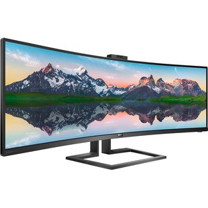 Philips Brilliance 499P9H 48.8" Webcam Dual Quad HD (DQHD) Curved Screen LCD Monitor - 32:9 - Textured Black