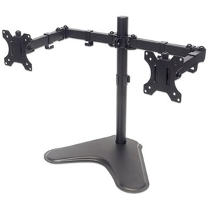 Manhattan TV & Monitor Mount, Desk, Double-Link Arms, 2 screens, Screen Sizes: 10-27" , Black, Stand Assembly, Dual Screen, VESA 75x75 to 100x100mm, Max 8kg (each), Lifetime Warranty