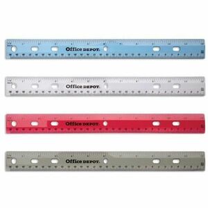 Three-Hole Punched Wood Ruler English And Metric With Metal Edge, 12 Long