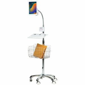 CTA Digital PAD-HFSVU Heavy-Duty Gooseneck Floor Stand with VESA Plate and Storage Basket