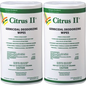 Germicidal Wipes, Deodorizing, Citrus, 125/Can, 6 Can/Ct, Mi